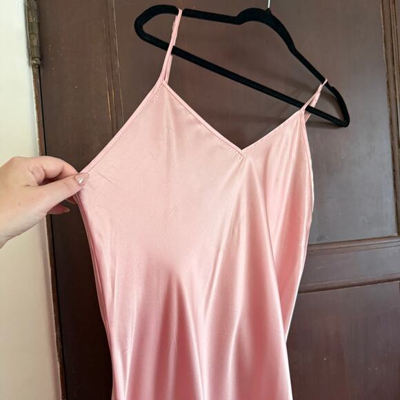 Soft Pink 100% Silk V Neck V Back Bias Cut Maxi Slip Dress Chemise Nightgown XL - Picture 5 of 9